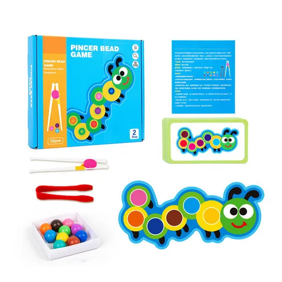 Pinch Beads Wooden Jigsaw Puzzles Busy Board Montessori Sensory Babies Toys for Toddlers with Pliers and Chopsticks