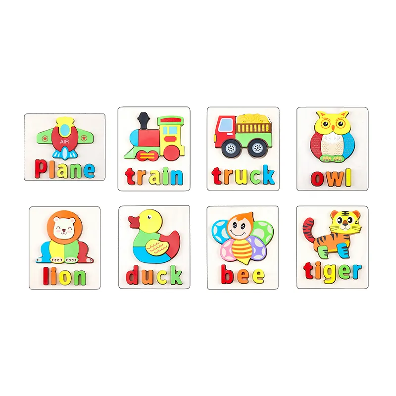 Customized Educational Toys English Puzzle Games Board Cards Wooden Jigsaw Puzzles Toy for Kids Early Ages