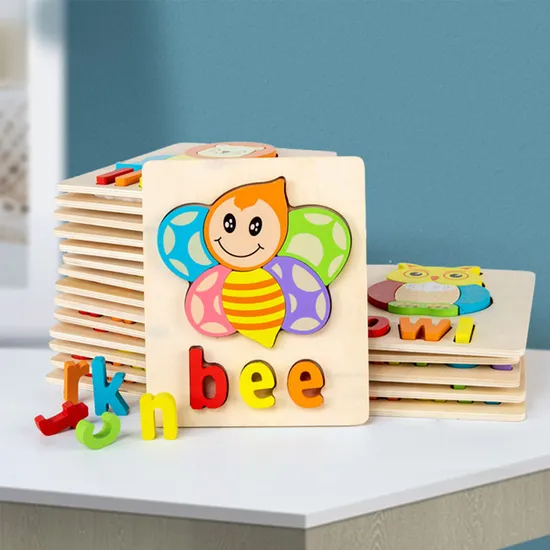Customized Educational Toys English Puzzle Games Board Cards Wooden Jigsaw Puzzles Toy for Kids Early Ages