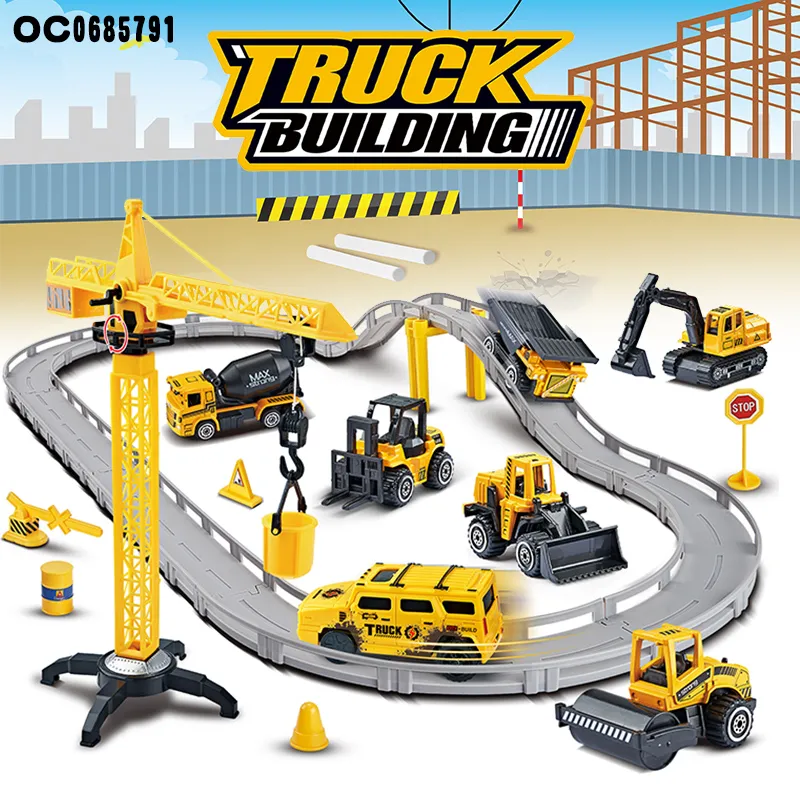 Mini Construction Dump Truck Race Diecast Car Track Toy Rail Car with Track Toy for Boys