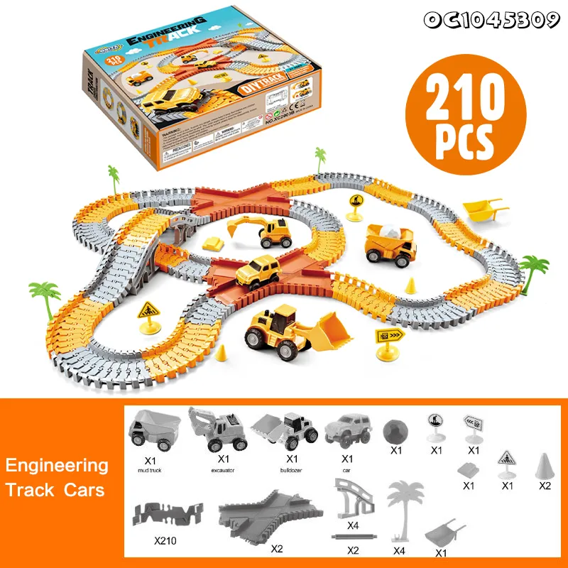 Gift DIY Flexible Racing Game Puzzle Track Cars Set Toy Small Electric Engineering Truck Toy for Kids with Assembled Slots