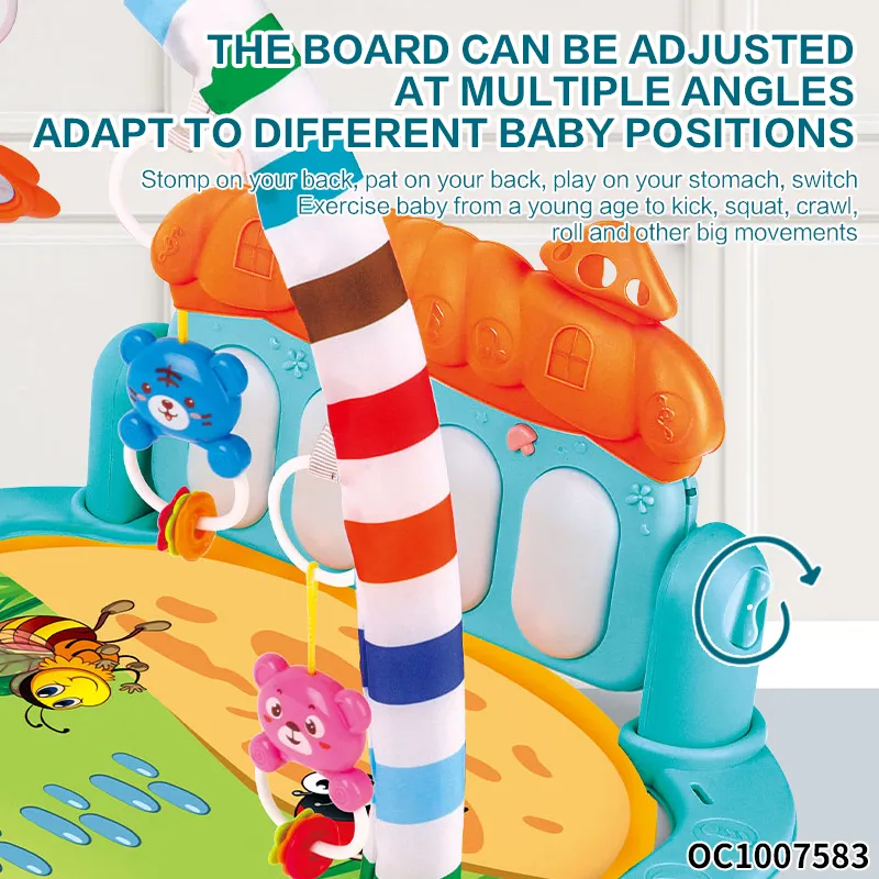 Cartoon Animals Design Baby Musical Activity Gym Foam Play Mat Piano for Floor Tummy Time with Hanging Rattles