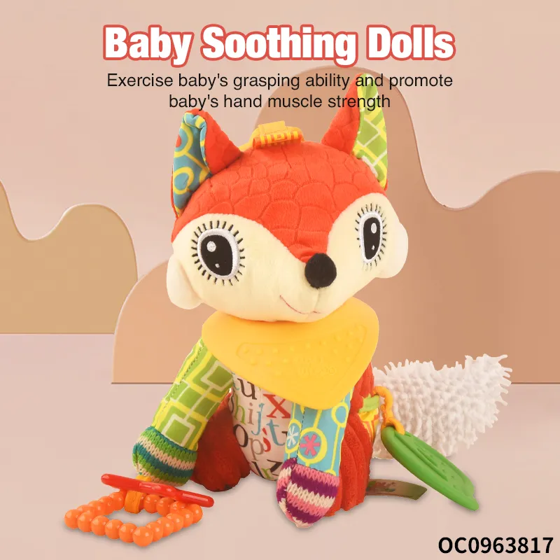 Baby Soothing Rattle Sensory Toy Stuffed Animal Toys Plush Bulk Fox with Big Eyes for Newborn