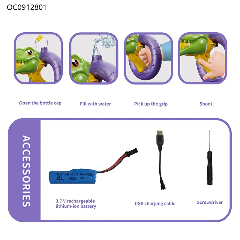 Summer Game Outdoor Beach Play Dinosaur Wrist Gun Plastic Gift Automatic Large Capacity Electronic Water Guns for Children