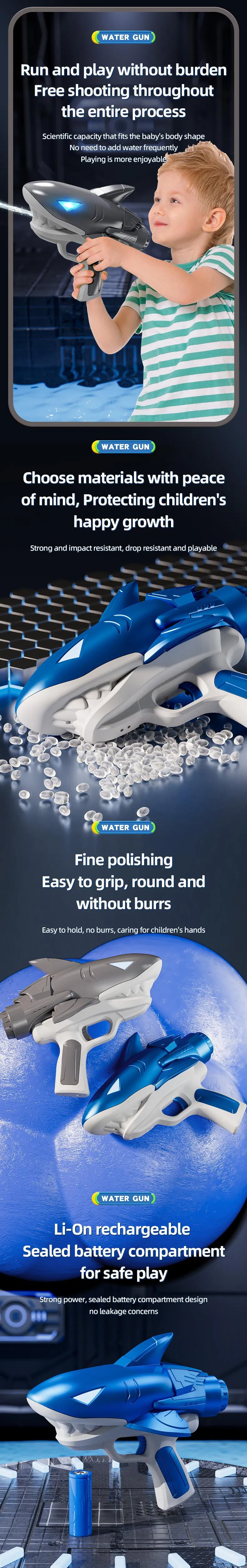 Shark 400ml Wholesale Factory Set New Arrival Plastic Automatic Electric Water Gun Toy with LED Summer