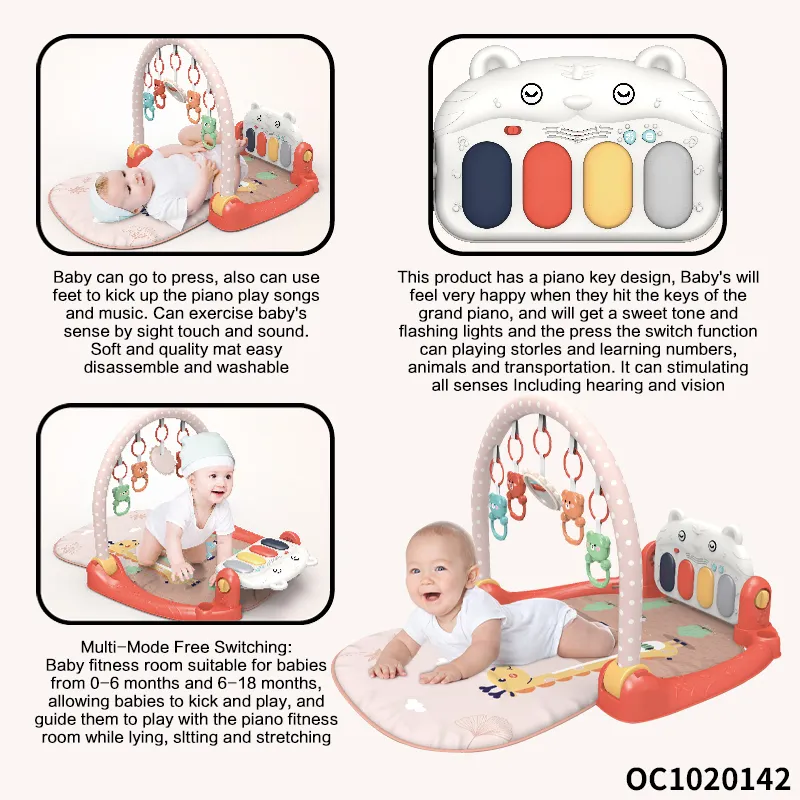 Wholesale Baby Waterproof Play Gym Mat Baby Floor Mat Baby Activity Mat Musical Hanging Rattle Mat with Pedal Piano