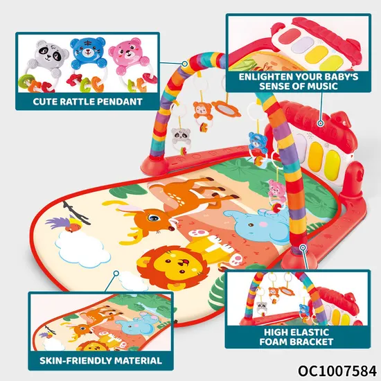 Musical Piano Pedal Baby Activity Sensory Play Mat Creative Flooring Crawling Mat with Hanging Rattle Toys