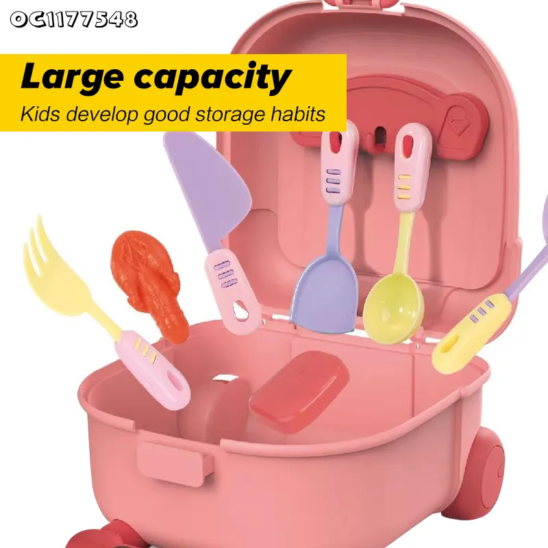 Kids Toddler Educational Pretend Cooking Games Play Set Happy Kitchen Toys for Sale with Plastic Tableware and Simulation Food
