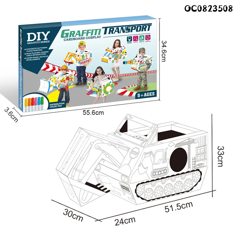 DIY Kid Crafts Art Color Your Own Doodle 3D Puzzle Cardboard Toys Paper Excavator