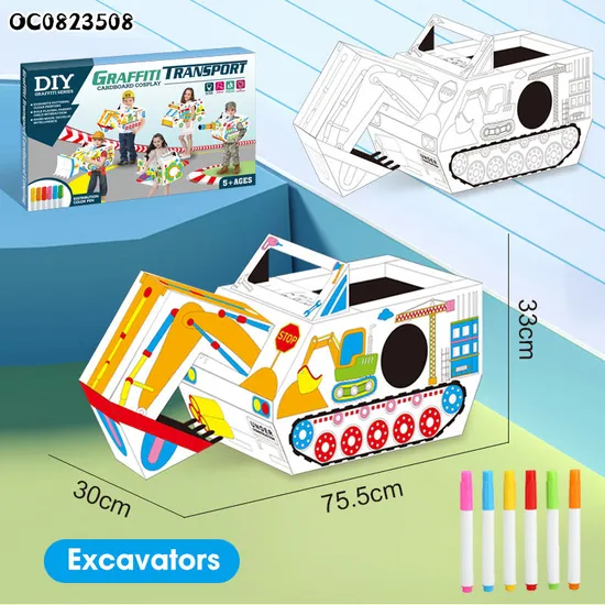 DIY Kid Crafts Art Color Your Own Doodle 3D Puzzle Cardboard Toys Paper Excavator