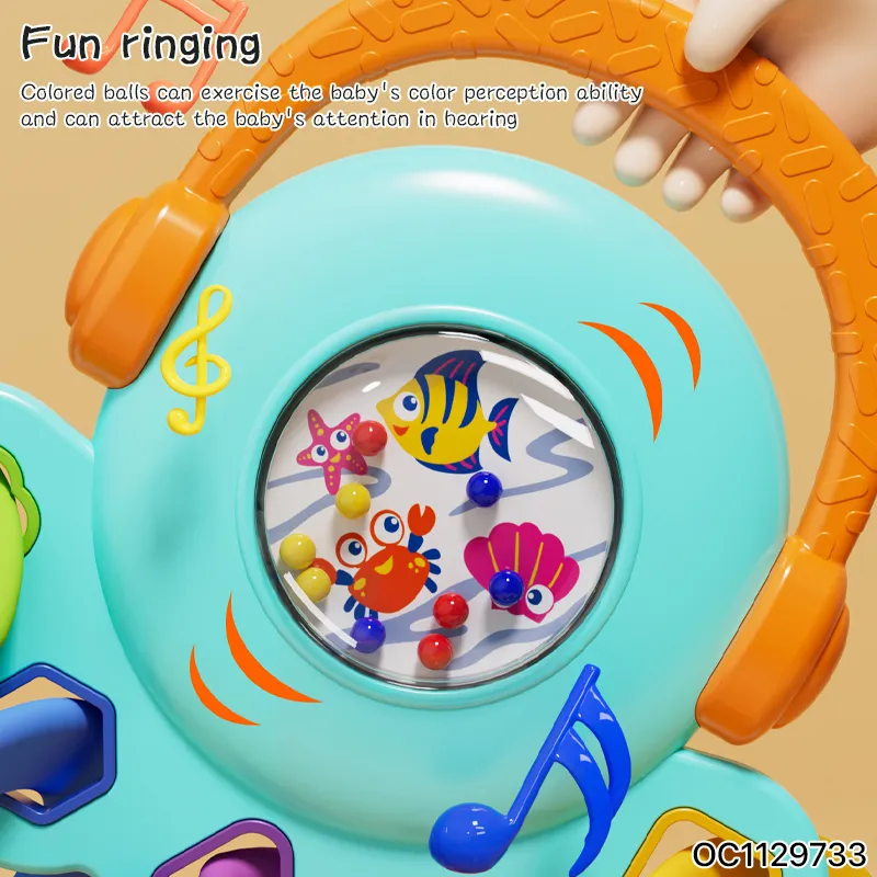 Baby Hand Guard Teether Food Grade Silicone Chew Montessori Sensory Rattle Toy for 0-6 6-12 Months with Matching Shape Blocks
