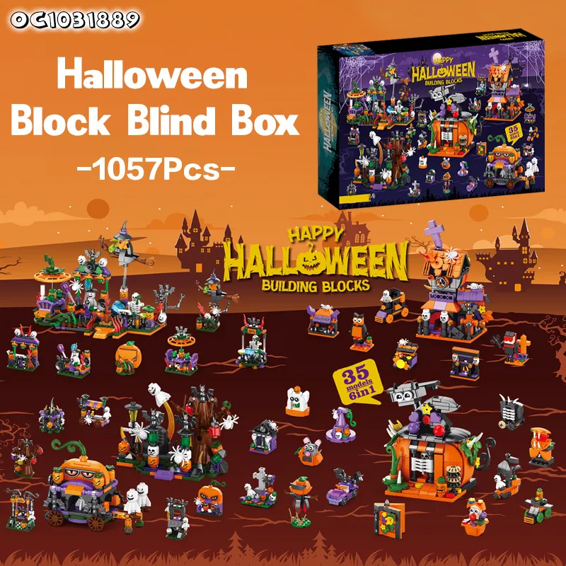 35 Compartment Hot Selling 1057PCS Educational Plastic Halloween Items Gift Favors Building Block Toy Surprise Blind Box for Kid