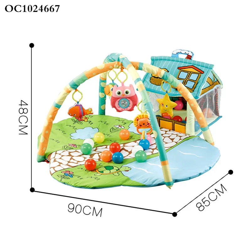 Hot Selling Baby Activity Exercise Crawling Mat Foldable Safe Baby Play Gym Mat with Hangin Animal Toys