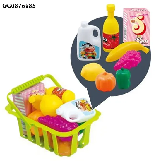Kids Market Pretend Play Play Cash Register Toy with Scanner with Food