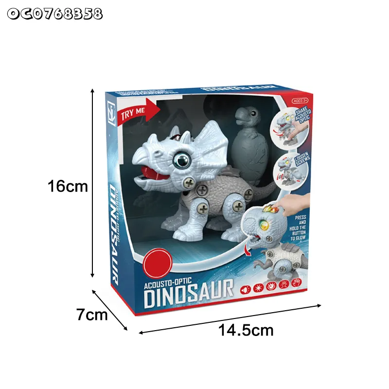 Preschool Educational Games Walking Dinosaur Triceratops Self Assembly Take Apart Flashing LED Dinosaur Toys with Lights Sound