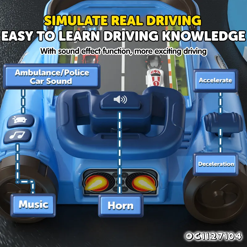Interactive Simulation Gaming Table Cute Electronic Racing Adventure Car Steering Wheel Toy for Kid Toddler Musical Driving Game