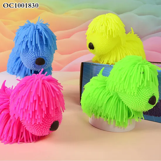 Light up Long Hair Dog Ball Kids Fun Stress Relief Squishy Squeeze Animal Toys Calming Fidget