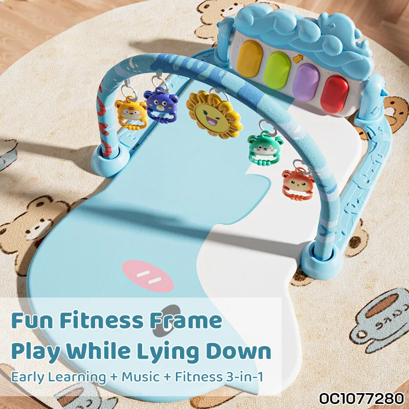 Newborn Pedal Musical Piano Creative Training Play Gym Soft Safe Mat with Music Keyboard and Hanging Toys