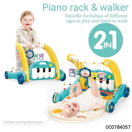 Newborn Pedal Push Walker Walking Assistant Musical Piano Creative Training Play Gym Soft Safe Mat