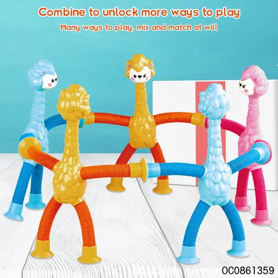 Stress Relief Spring Telescopic Suction Cup Giraffe Toy Tube Fidget Other Baby Squeeze Toys Plastic