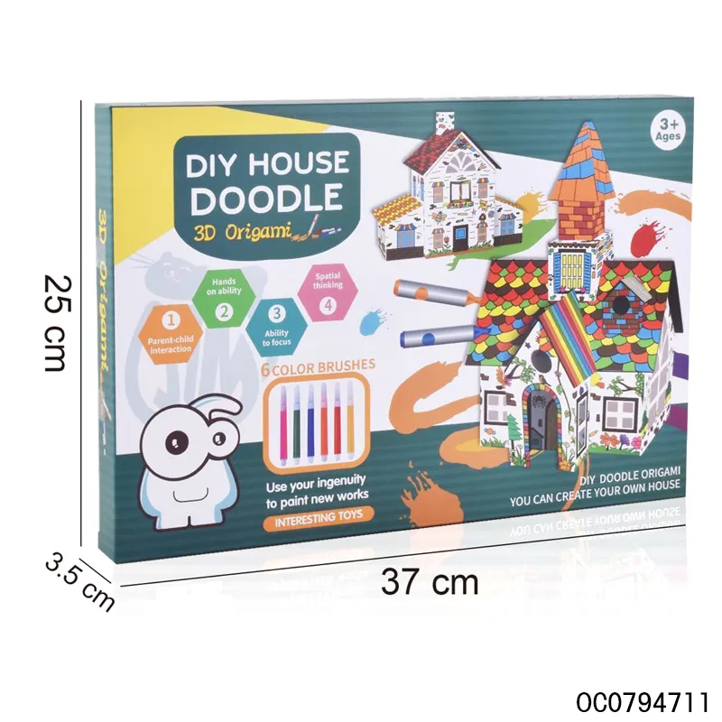Montessori Children Toy Educational DIY Doodle Painting Kit Cardboard House Toy for Kids