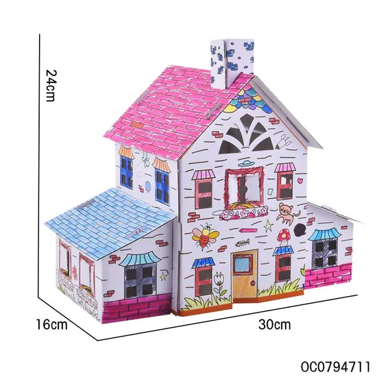 Montessori Children Toy Educational DIY Doodle Painting Kit Cardboard House Toy for Kids