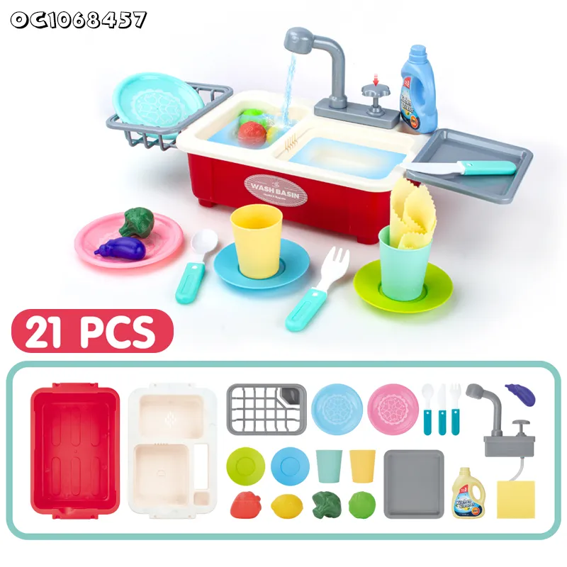 Wholesale Children Plastic Dish Washing Sink Set Spray Pretend Play Vegetable Fruit Food Kitchen Toy