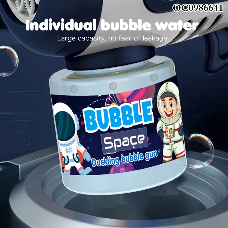 Summer Outdoor Transparent Automatic Space Bubble Blower Gun Toy Light Battery Operated Plastic Bubble Bottle Gun