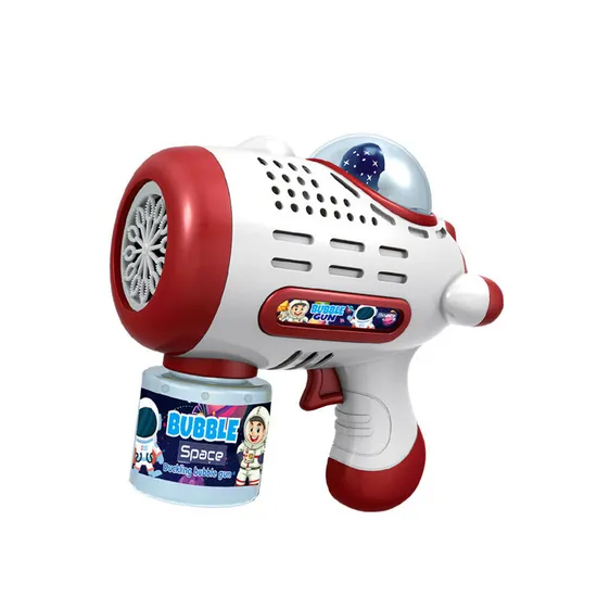 Summer Outdoor Transparent Automatic Space Bubble Blower Gun Toy Light Battery Operated Plastic Bubble Bottle Gun