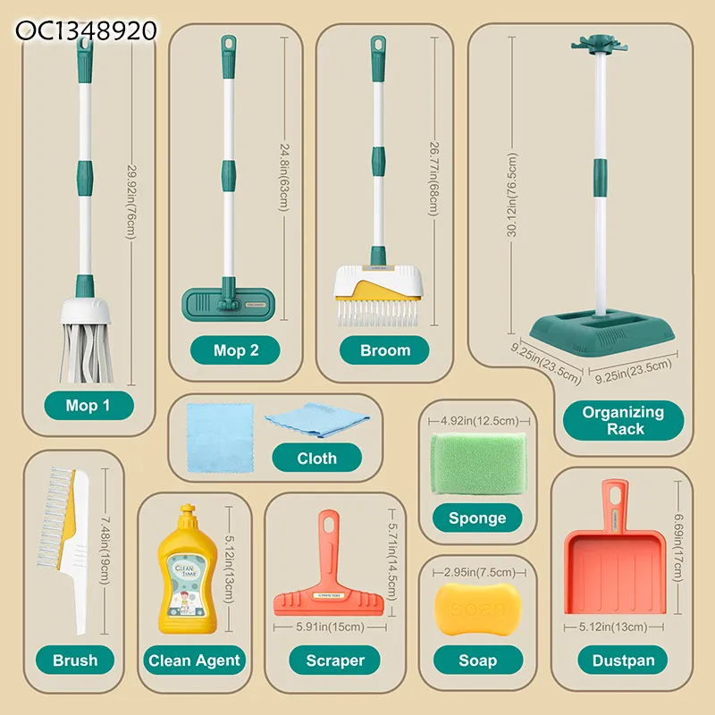 Household Cleaning Tools Accessories Plastic Kid Role Play Children Montessori Cleaning Toys with Simulation Broom and Mop