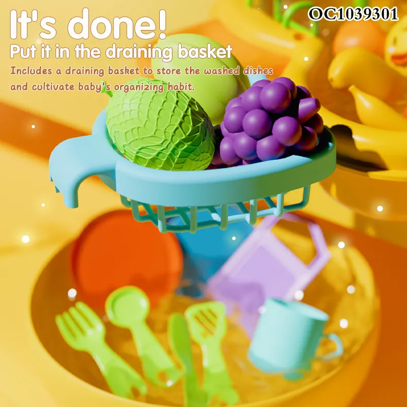 Wholesale Cutting Fruit and Vegetables Baby Pretend Play Toy Wash Set Spray Children's Plastic Kitchen Toy with Plates