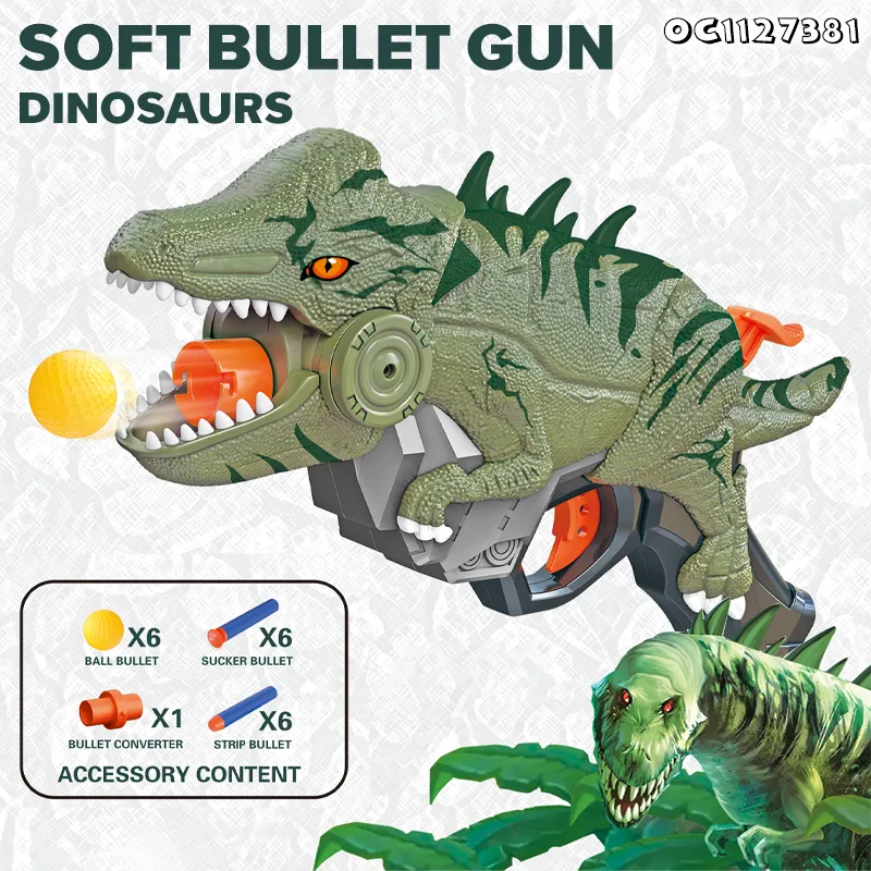 OEM Super Power Safe Weapon Kids Cheap Plastic Soft Foam Bullet Custom Interesting Dinosaur Gun Shooting Toys