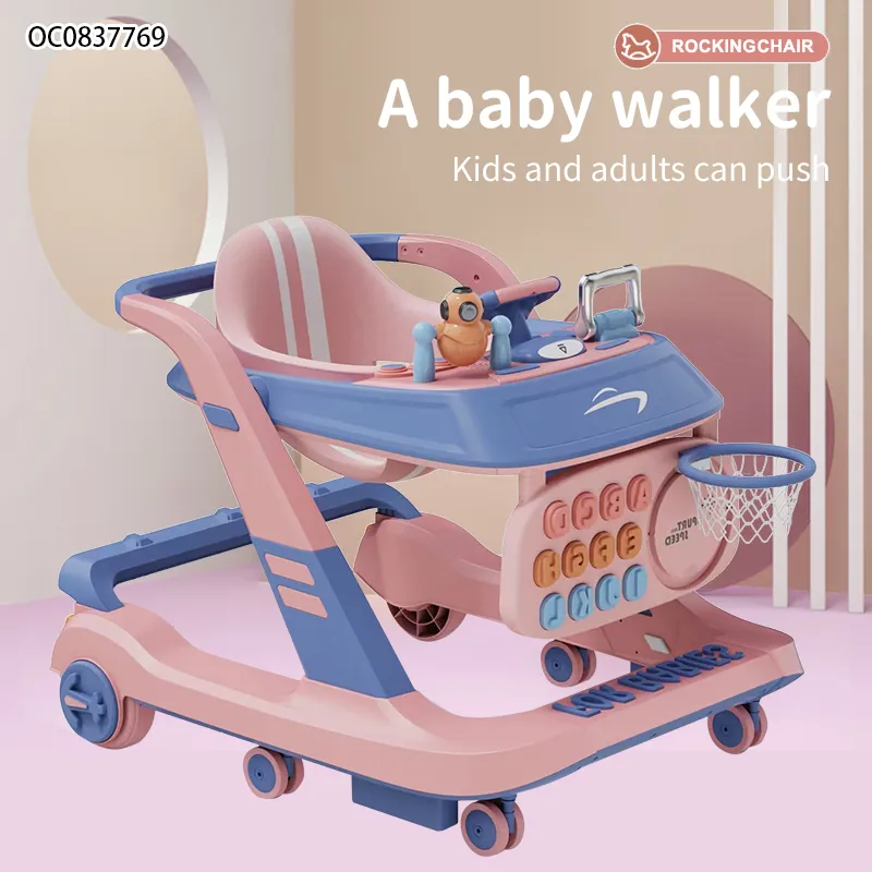 Wholesale Educational New Design Basketball Hoop Toys Musical Standing Baby Walker with Wheels and Seat