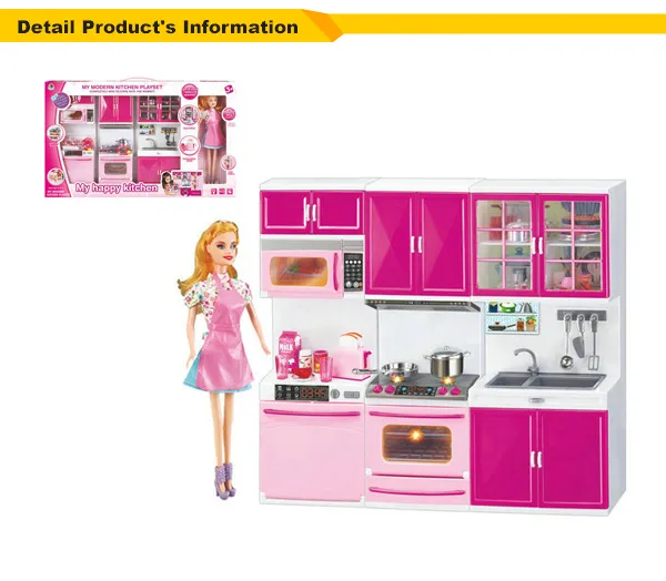 Wholesale Kids Plastic Kitchen Role Play Set Plastic House Doll Toy with Music and Light