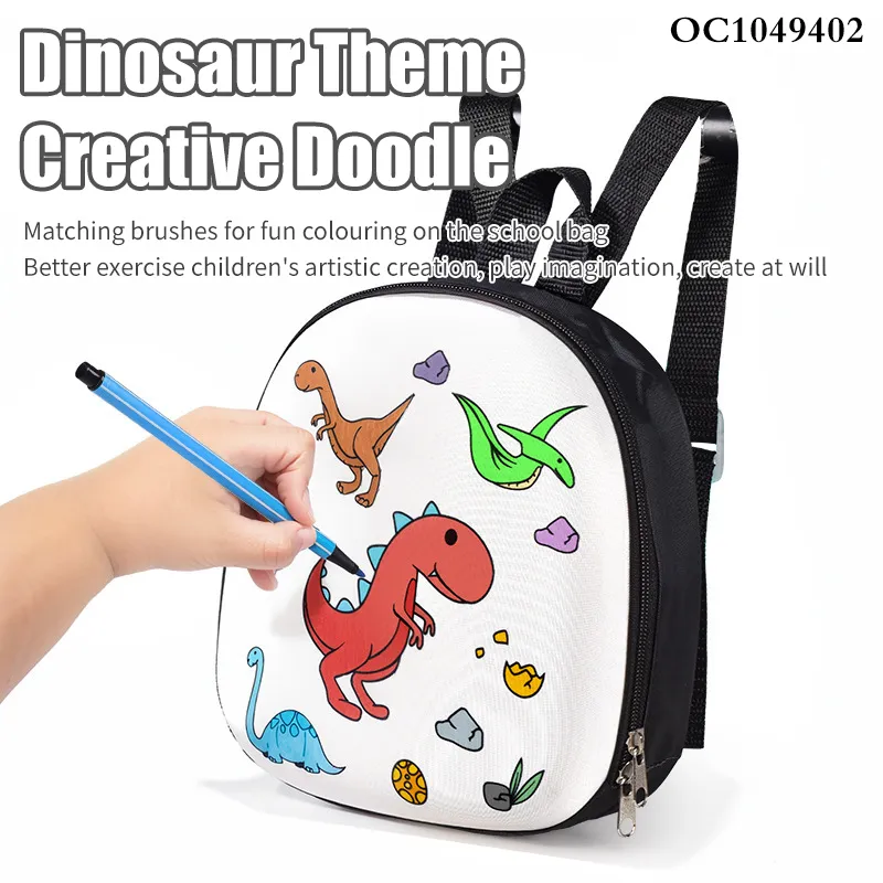 Wholesale Cartoon Dinosaur Theme DIY Doodle Bag Hard Cartoon Children School Backpack Bag for Painting