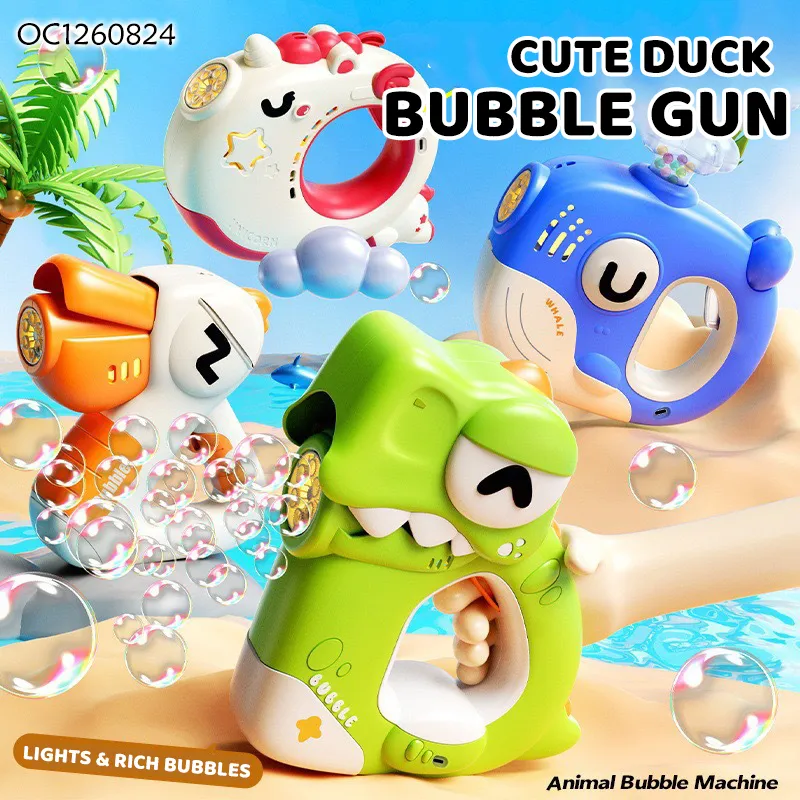 Wholesale Summer Beach 2026 Trendy Children Handled Electric Animal Cute Rechargeable USB Bubble Machine Toys Gun for Kids