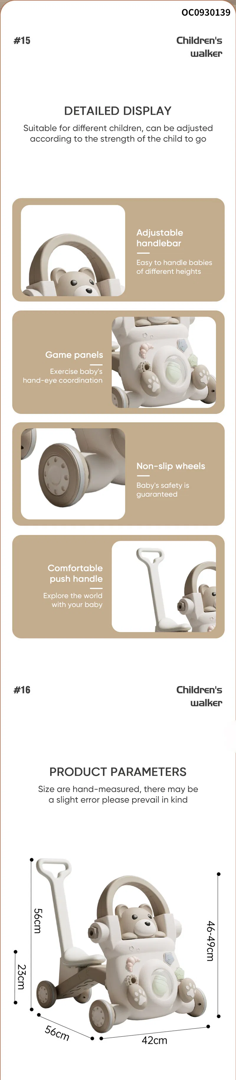 Modern Cheapest Price Music Cartoon Bear Wholesale New Designed Montessori Wheels Handle Infant Baby Push Walker