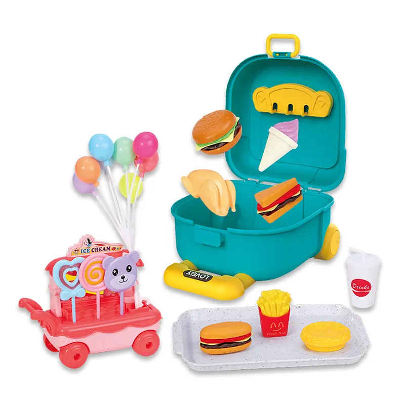 Wholesale Fast Food Hamburger Dog French Plastic Children House Play Gift Set Kitchen Toy Set for Kids