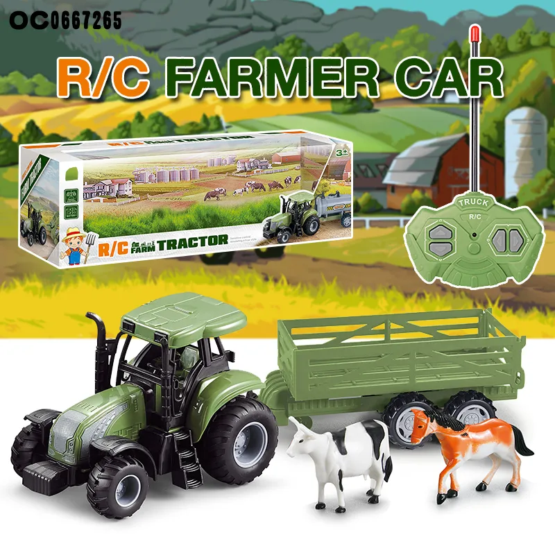 High Quality Kids Farm Learning PVC Cow Horse Animals Transport Trucks Children RC Tractor Model Toy Truck