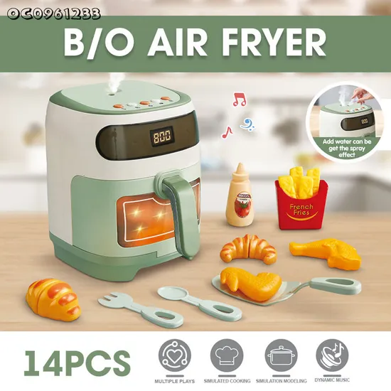Wholesale Funny Household Electrical Appliances Air Fryer Plastic Kids Kitchen Fast Food Pretend Play Toys Set with Mist Spray