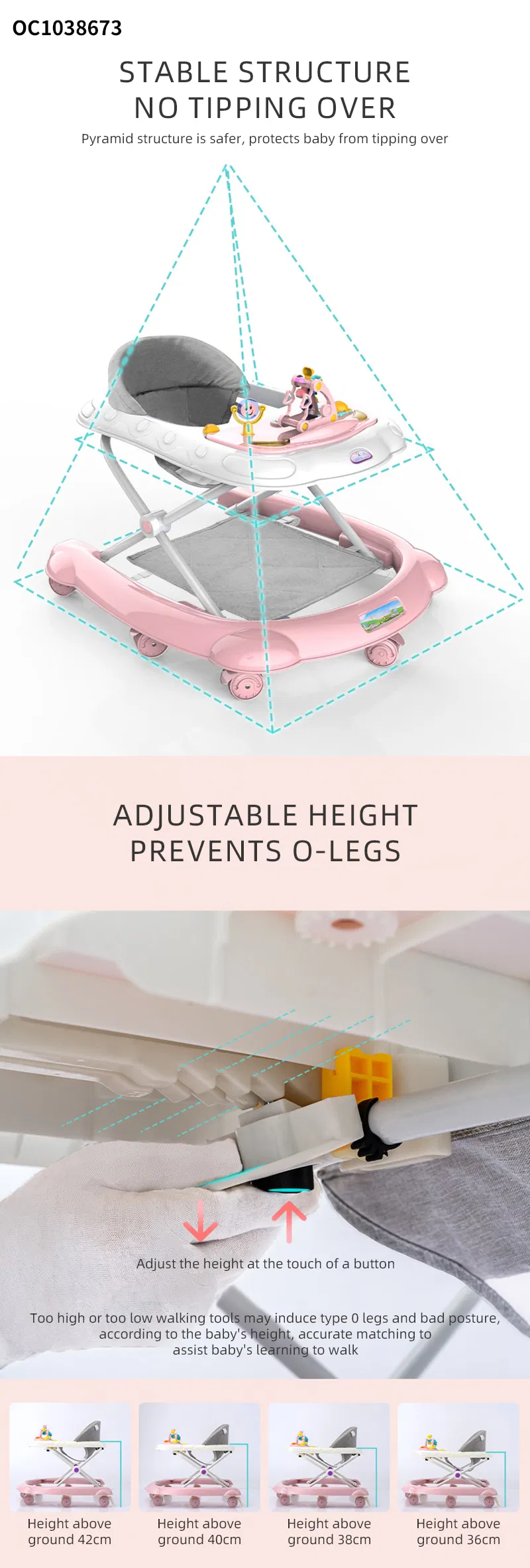 Professional Factory Price New Model Toddler Walk Learning Assistant Multifunctional Baby Walker with Foldable Plastic Wheels Sit-to-Stand and Activity Table