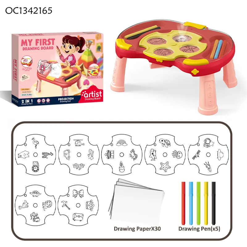 Set Montessori Electronic Early Educational Toys Children LED Projection Learning Drawing Board for Kids with Color Pens Pap