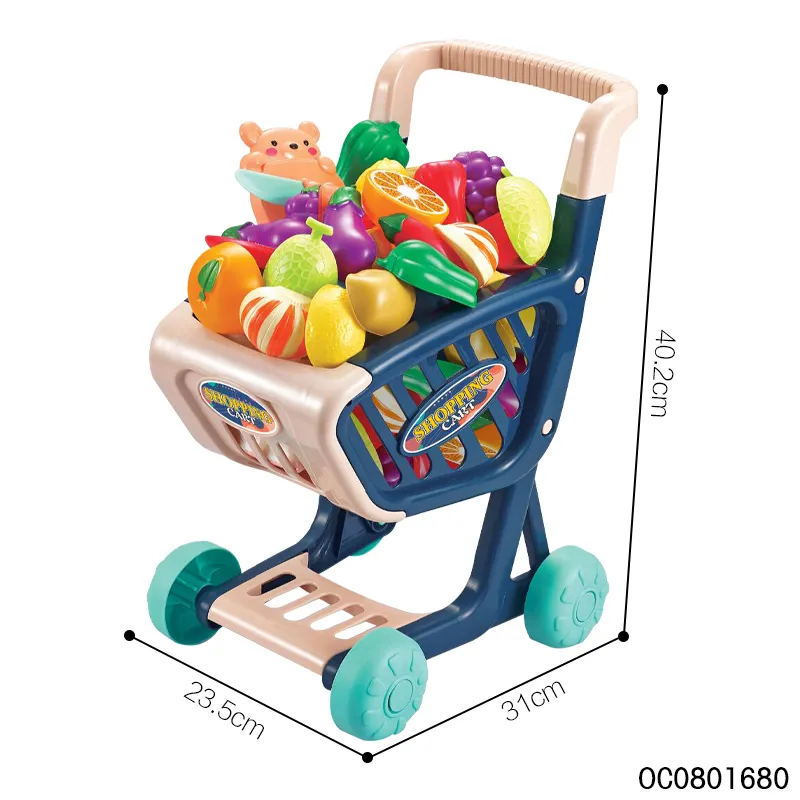 Wholesale Pretend Children's Plastic Kitchen Role Play Set Kids Supermarket Trolley Shopping Toys with Fruit