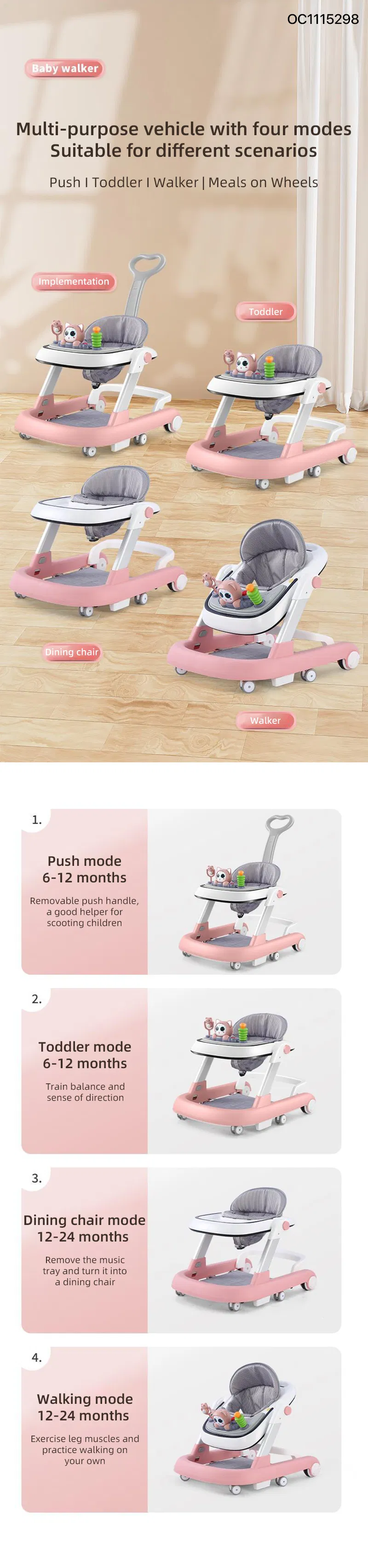 En71certificate Safety Lovelybaby Chair Baby Walker Manufacture Sit to Standlearning Walker Kids with Wheels for Toddler