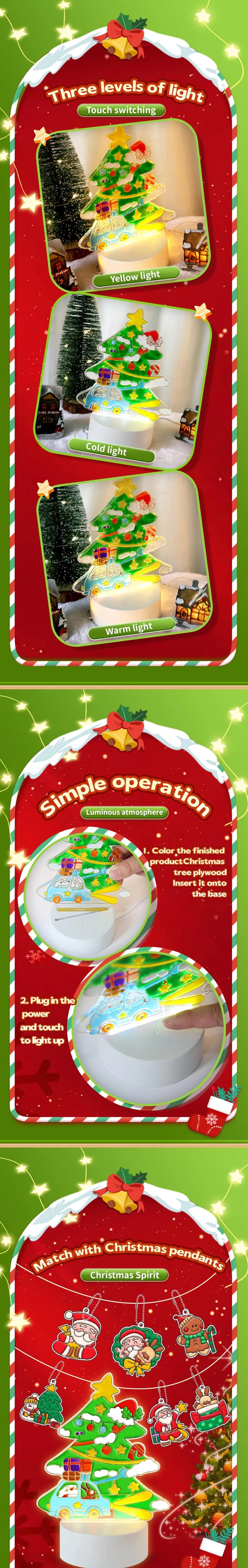 DIY Handmade Graffiti Toys LED Christmas Tree Lighted up Crystal Wholesale Magnetic Painting Gift Toy for Kid