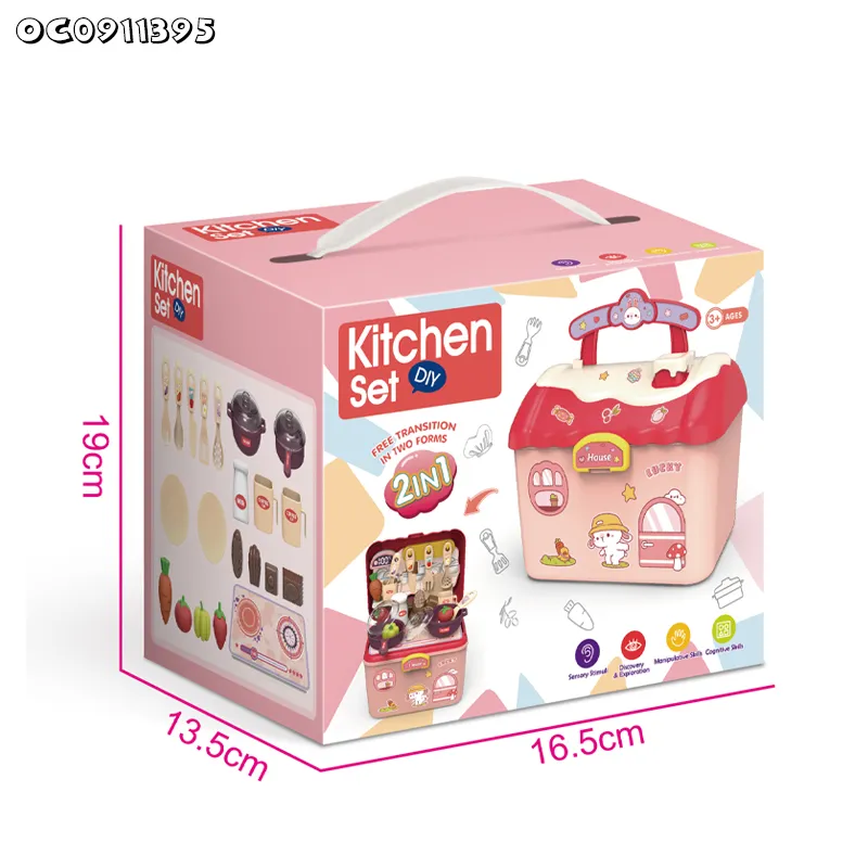 Educational Girl Children's Plastic Kitchen Pink Cooking Set Vegetable Fruit Food Toys for Kids