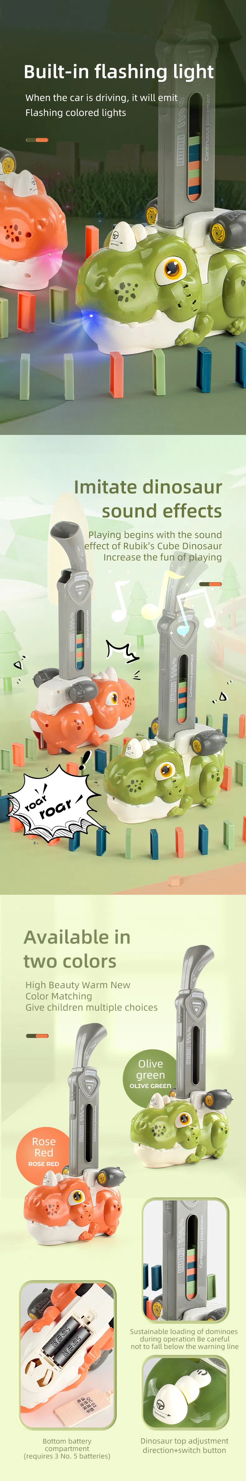 Wholesale Sensory Stress Relief Toy Small Domino Game Electric Mini Dinosaur Train Set Toy with Light and Sound for Kids Interactive