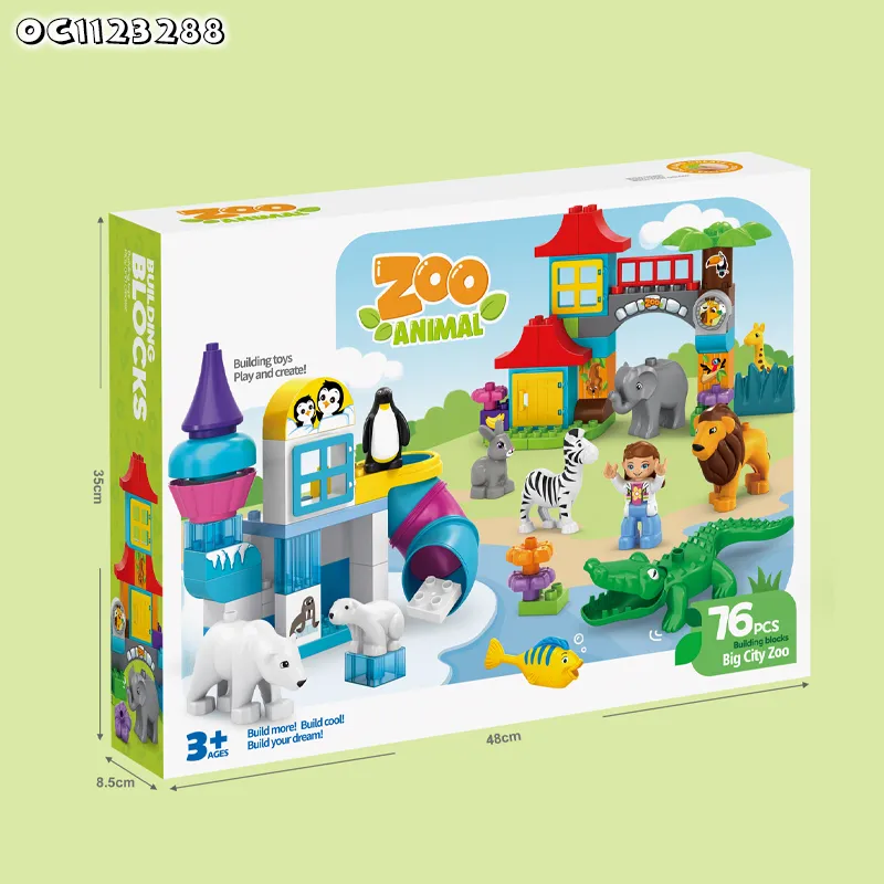 Wholesale Outdoor Blocks Zoo Park Wild Animal Model Plastic Building Blocks Toys for Kids