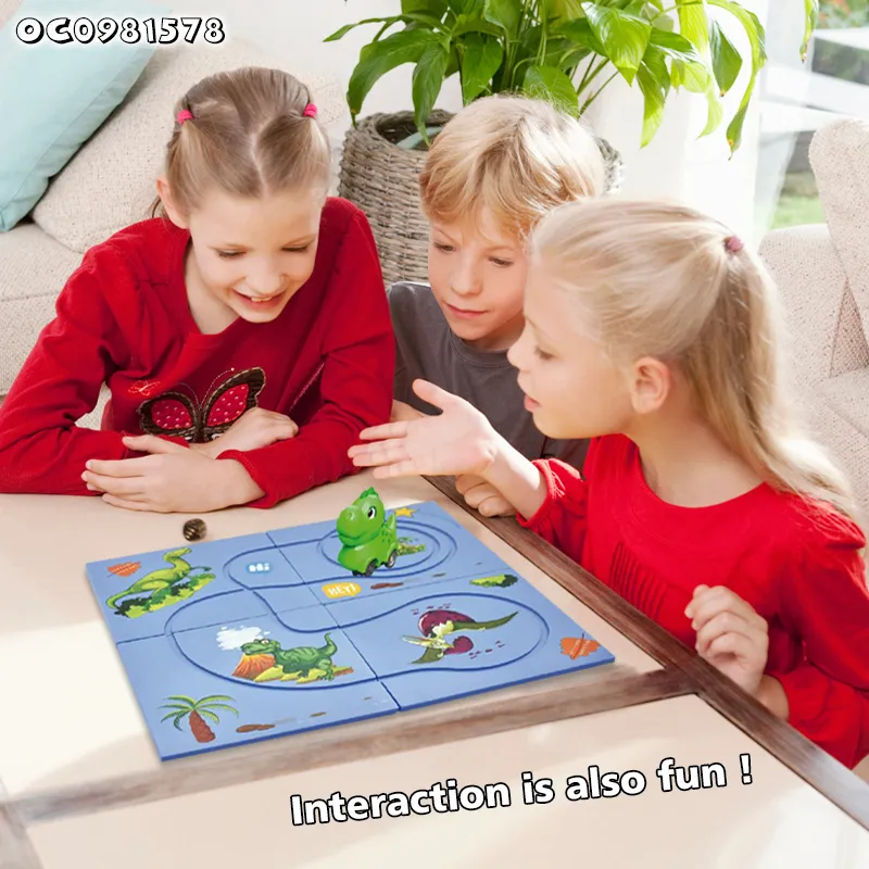 Interactive Floor Game Electric Dinosaur Car Assembly Jigsaw Puzzle Adventure Track Car Vehicle Toy