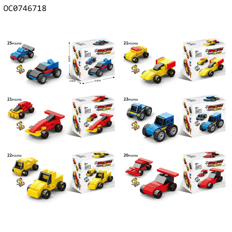 Wholesale Educational Montessori 6in1 Truck Mini Cartoon Plastic Building Block Car Toy for Kids